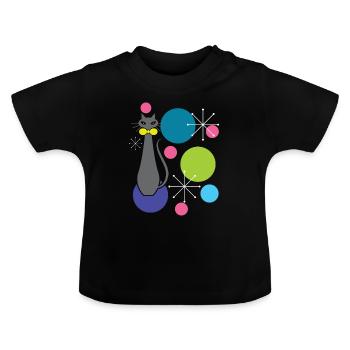 Retro Style Atomic Era Mid Century Cool Cat - Baby Bio-T-Shirt mit Rundhals - Schwarz - Vorne