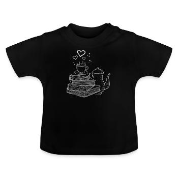 Lecture et thé Livre Bouquin bouquin Rat de lecture - T-shirt bio col rond Bébé - noir - Devant