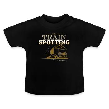 Regarder le train - T-shirt bio col rond Bébé - noir - Devant