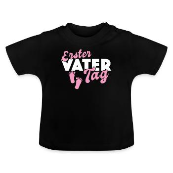 Erster Vatertag Vater Tochter Baby Füße - Baby Bio-T-Shirt mit Rundhals - Schwarz - Vorne