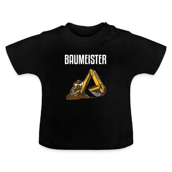 Baumeister Bagger Baggern - Baby Bio-T-Shirt mit Rundhals - Schwarz - Vorne