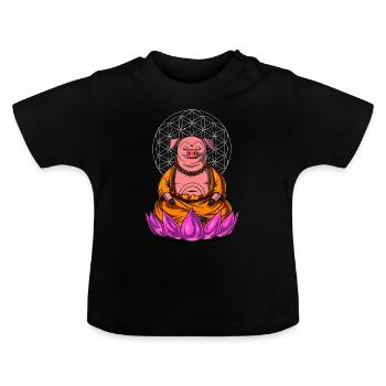 Cochon Bouddha Zen Yoga Méditation Ferme Porc Animal - T-shirt bio col rond Bébé - noir - Devant