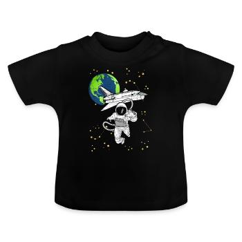 Astronaute avec navette spatiale dans l'espace - T-shirt bio col rond Bébé - noir - Devant