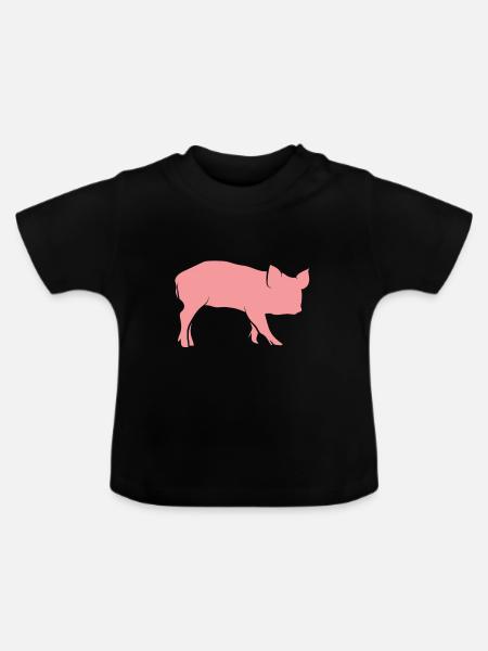 Schwein Ferkel - Baby Bio-T-Shirt mit Rundhals - Schwarz