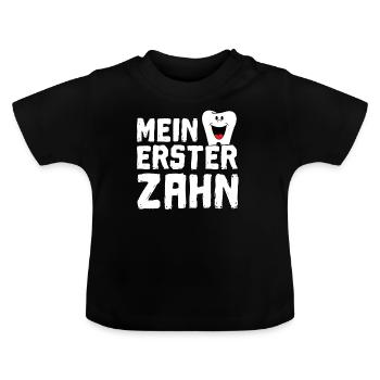 Mein erster Zahn Baby Strampler und Shirt - Baby Bio-T-Shirt mit Rundhals - Schwarz - Vorne