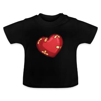 Herz mit Pflaster - Baby Bio-T-Shirt mit Rundhals - Schwarz - Vorne