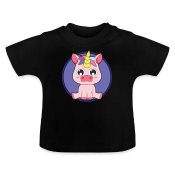 Licorne bébé animaux mignons - T-shirt bio col rond Bébé - noir - Devant
