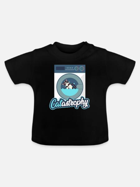 Katze in der Waschmaschine - Baby Bio-T-Shirt mit Rundhals - Schwarz