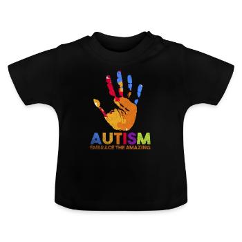 Autism gift charity attention - Baby Organic T-Shirt with Round Neck - black - Front