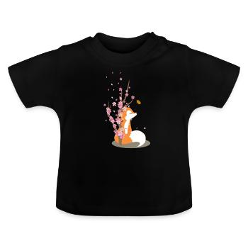 Sweet cherry blossom fox motif - Baby Organic T-Shirt with Round Neck - black - Front