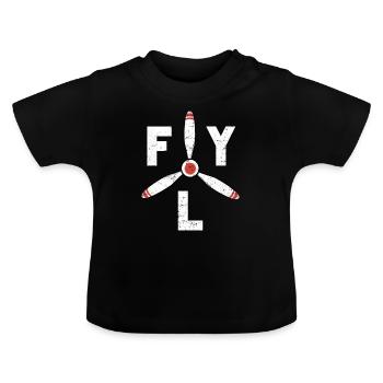 Fly Propeller Flugzeuge Luftfahrt - Baby Bio-T-Shirt mit Rundhals - Schwarz - Vorne