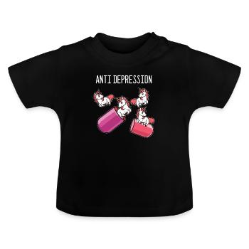 Licorne Anti Dépression - T-shirt bio col rond Bébé - noir - Devant