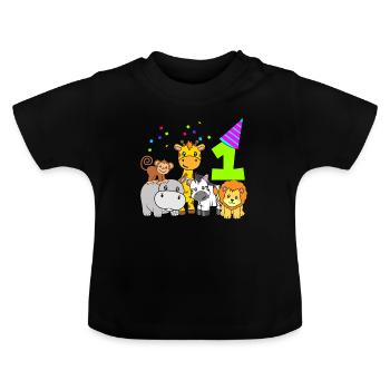 Anniversaire 1 an Enfants Un animaux du zoo - T-shirt bio col rond Bébé - noir - Devant