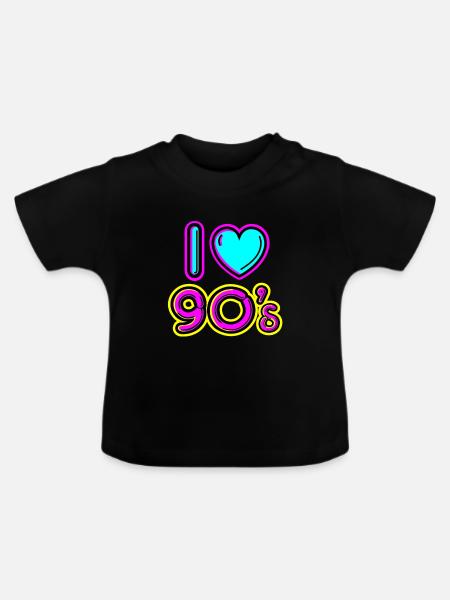 90s Love I love 90's gift idea 90s - Camiseta orgánica para bebé con cuello redondo - negro