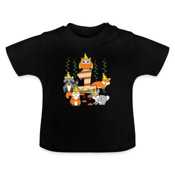 1. Geburtstag Baby Eins 1 Waldtiere - Baby Bio-T-Shirt mit Rundhals - Schwarz - Vorne