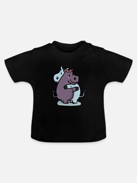 Hippo Lovers Hippo Liebe - Baby Bio-T-Shirt mit Rundhals - Schwarz