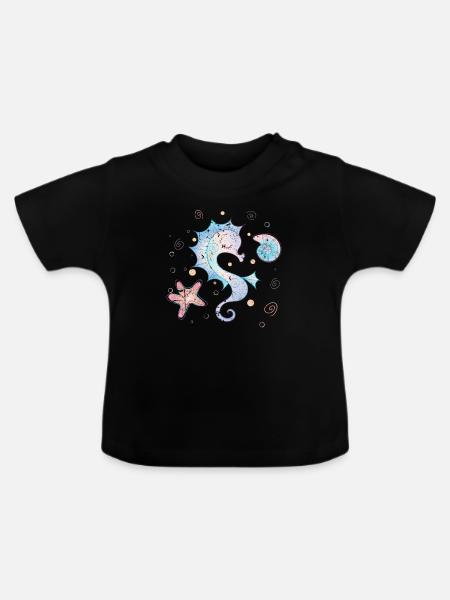 Seepferdchen - Baby Bio-T-Shirt mit Rundhals - Schwarz