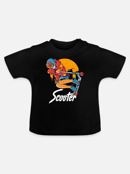 Lustige Roller-Kinderreittricks - Baby Bio-T-Shirt mit Rundhals - Schwarz