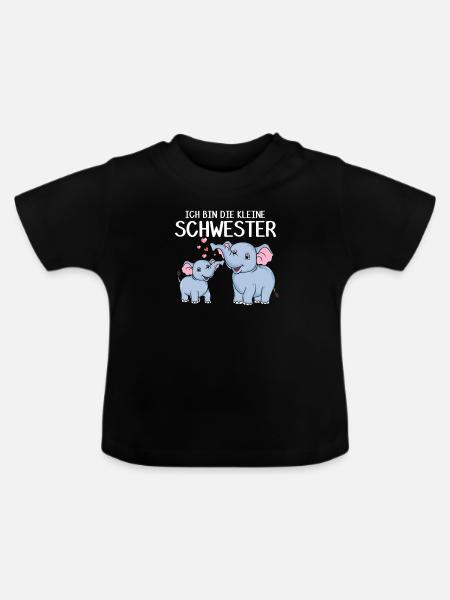 Ich bin die kleine Schwester süßer Elefant - Baby Bio-T-Shirt mit Rundhals - Schwarz