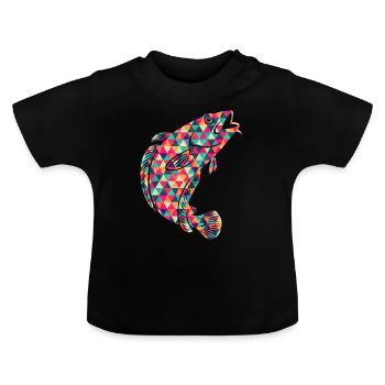 Geometric Cod Fish Colorful - Baby Organic T-Shirt with Round Neck - black - Front