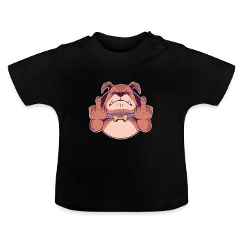 Dog Bulldog Middle Finger Design Gift Idea - Baby Organic T-Shirt with Round Neck - black - Front