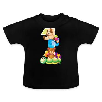 Enfants 1er anniversaire animaux cadeau d'un an - T-shirt bio col rond Bébé - noir - Devant