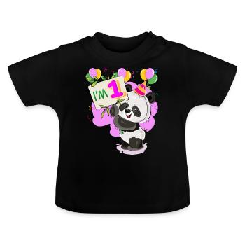 Enfants 1er anniversaire animaux cadeau d'un an - T-shirt bio col rond Bébé - noir - Devant