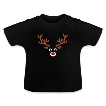 Visage de renne de Noël - Nez rouge Rudolph Reindeer - T-shirt bio col rond Bébé - noir - Devant