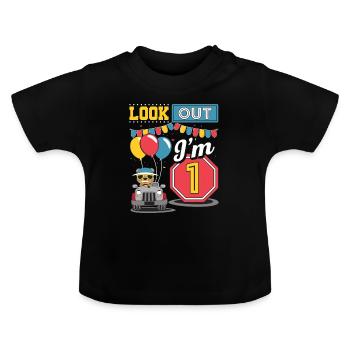 Enfants 1er anniversaire voiture 1 an cadeau - T-shirt bio col rond Bébé - noir - Devant