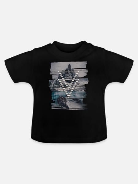 Berge mit Doppel Dreieck - Baby Bio-T-Shirt mit Rundhals - Schwarz