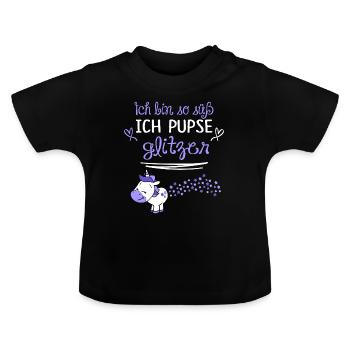 ich bin so suess ich pupse glitzer - Baby Bio-T-Shirt mit Rundhals - Schwarz - Vorne