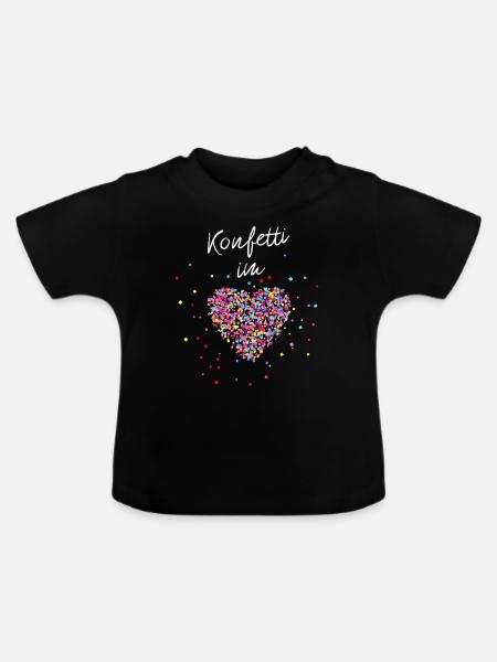 Konfetti im Herzen - Baby Bio-T-Shirt mit Rundhals - Schwarz
