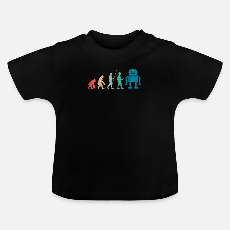Retro Roboter Evolution - Baby Bio-T-Shirt mit Rundhals - Schwarz