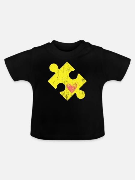 Puzzleteil mit Herz - Baby Bio-T-Shirt mit Rundhals - Schwarz