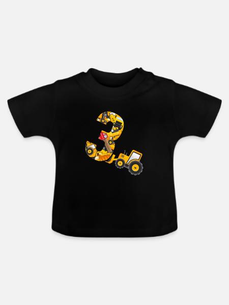 Niños niños excavadoras 3er cumpleaños niños 3 años - Camiseta orgánica para bebé con cuello redondo - negro