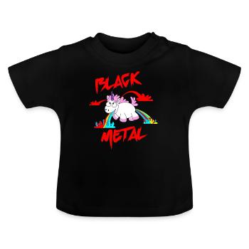 Funny unicorn black metal - Baby Organic T-Shirt with Round Neck - black - Front