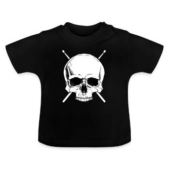 Drummer drums skull - Baby Organic T-Shirt with Round Neck - black - Front
