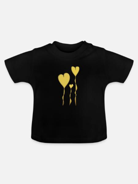 Goldene Herzen - Baby Bio-T-Shirt mit Rundhals - Schwarz