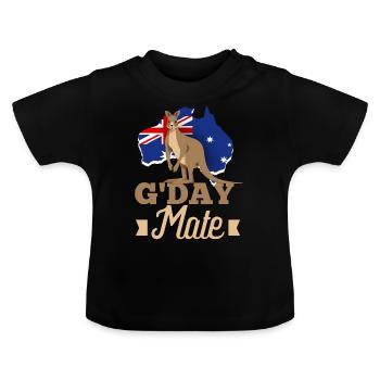 Kangourou drapeau australien G’Day Mate - Bonjour - T-shirt bio col rond Bébé - noir - Devant