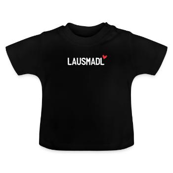 Lausmadl Baby Strampler - Eltern Geburt Geschenk - Baby Bio-T-Shirt mit Rundhals - Schwarz - Vorne