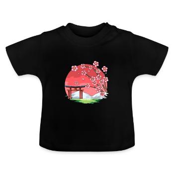 Tori Cherry Blossom et Red Sun - Chemise Japon - T-shirt bio col rond Bébé - noir - Devant