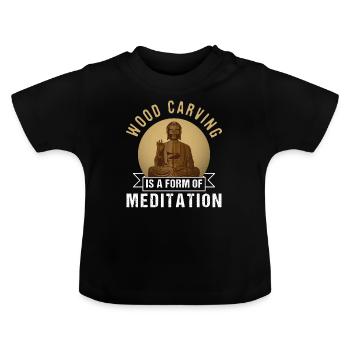 Wood carving meditation - Baby Organic T-Shirt with Round Neck - black - Front