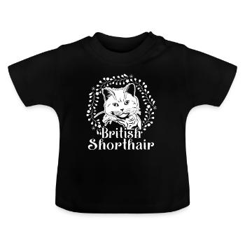 British Shorthair Cat Flora Pattern - Baby Organic T-Shirt with Round Neck - black - Front