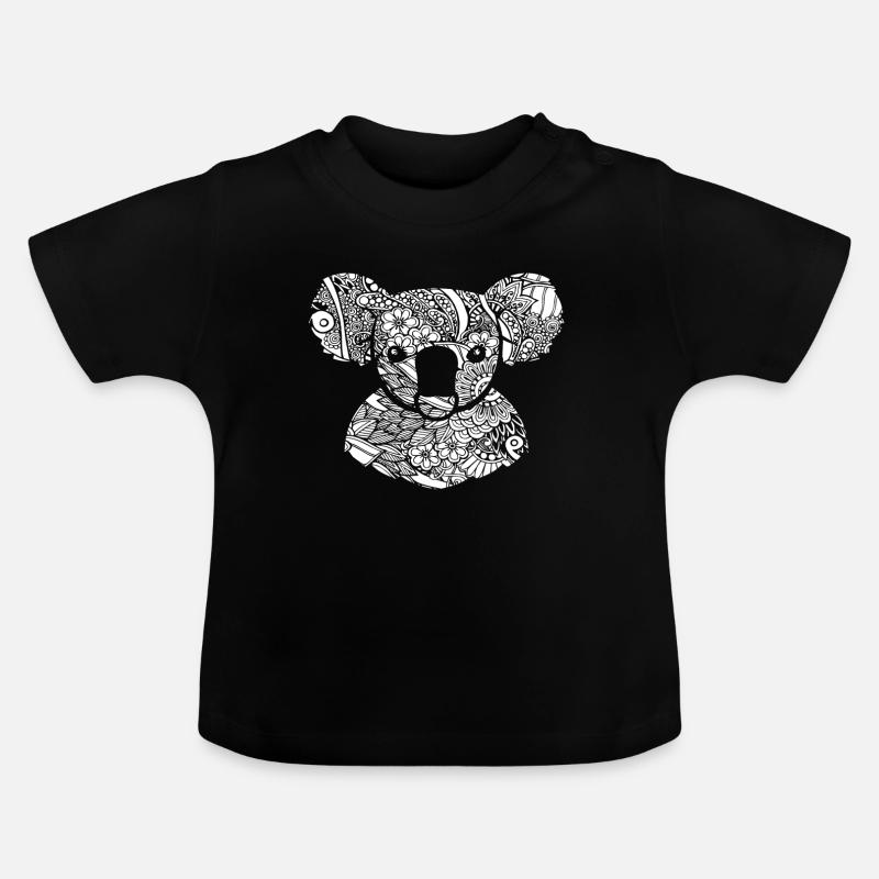 Koala Koala Blumenmuster - Baby Bio-T-Shirt mit Rundhals - Schwarz
