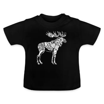 Elch Elch Blumenmuster - Baby Bio-T-Shirt mit Rundhals - Schwarz - Vorne