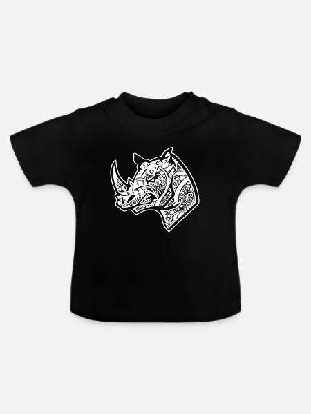 Nashorn Nashorn Blumenmuster - Baby Bio-T-Shirt mit Rundhals - Schwarz