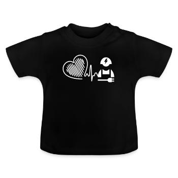 Electrician Electrician Heartbeat - Baby Organic T-Shirt with Round Neck - black - Front