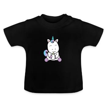 Baby Einhorn - Baby Bio-T-Shirt mit Rundhals - Schwarz - Vorne
