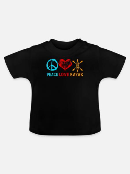 Kajakfahren Peace Love Kayak - Baby Bio-T-Shirt mit Rundhals - Schwarz