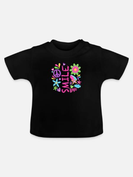 Cooles Friedenszeichen Design - Baby Bio-T-Shirt mit Rundhals - Schwarz